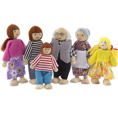 

Siaonvr Wooden Furniture Dolls House Family Miniature 6 People Set Doll Toy For Kid