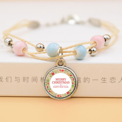 

Fashion Time Gem Christmas Tree Elk Snowman Pendent Bracelet For Childrens