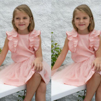 

Toddler Baby Girls Solid Ruffle Tops Shirt TuTu Dress Outfits Clothes Summer