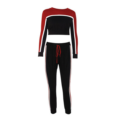 

autumn&winter womens new round neck stitching contrast color casual sports suit