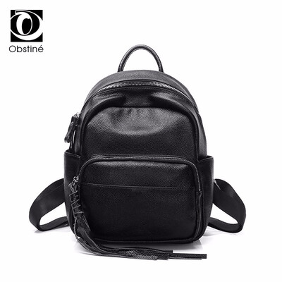 

Obstine Brand Cow Split Leather Backpack Women Black Backpacks for Teenage Girls Small Back Pack Fashion Travel Daypack Female