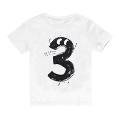 

Newborn Baby Kids Boy Girl Number Cartoon Short Sleeve T-shirt Tee Tops Clothes