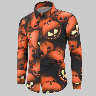 

Toponeto Mens Autumn Fashion Casual Halloween Printed Long-sleeved Top Blouse Shirt