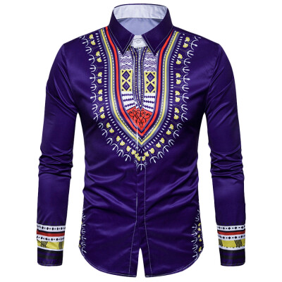 

Long Sleeve Shirt Men 3D Printing Slim Fit Turn-down Collar Casual Male Clothing