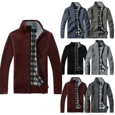 

Mens Zip Up Thermal Insulated Fleece Lined Knitted Cardigan Jumper Cardigan Gift