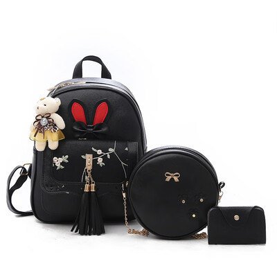 

Backpack female Korean version of the new pu leather simple versatile mother bag college wind four-piece bag