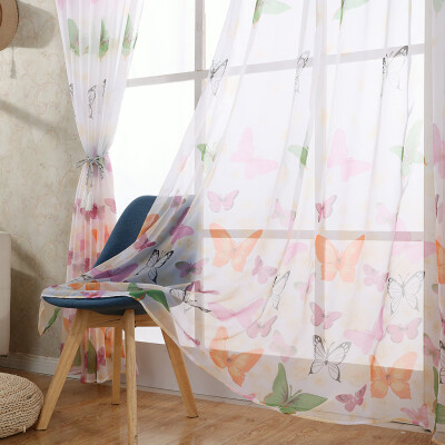 

Gobestart Butterfly Sheer Curtain Window Treatment Voile Drape Valance 1 Panel Fabric