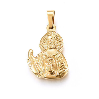 

304 Stainless Steel Pendants Large Hole Pendants Jesus Golden 21x16x3mm Hole 5x3mm