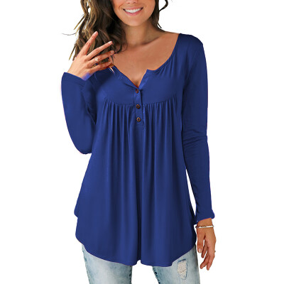 

Button Women Sexy Loose Long Sleeve Solid Color Casual Spring Versatile Loose Tops