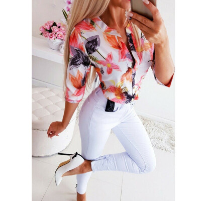 

Womens Short Sleeve Loose Floral T Shirts Ladies Summer Casual Blouse Tops Shirt