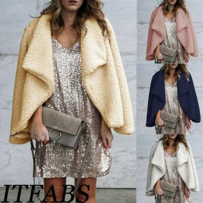 

Fleece Fur Jacket Outerwear Tops Winter Warm Hooded Fluffy Coat Fashion Womens