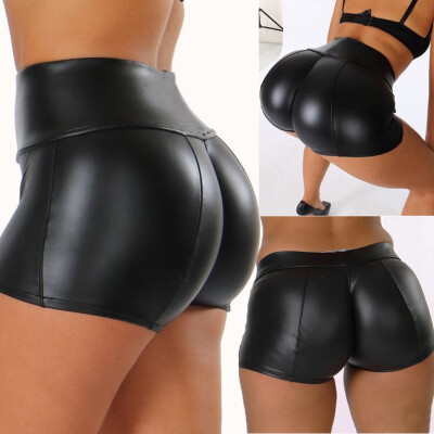 

Tailored Womens Sexy Solid Black High Waist Leggings Short Pants Fashion Leather pants