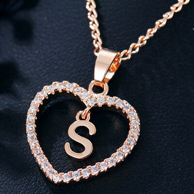 

Womens Heart Pendant Necklace with Cubic Zirconia&Letter Pendant Necklace Gift for Women or Girls