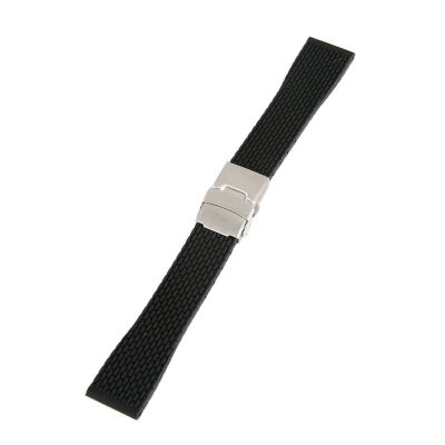 

18mm 20mm 22mm 24mm Silicone Rubber Watch Strap Band Deployment Buckle Waterproof BLack Watchband