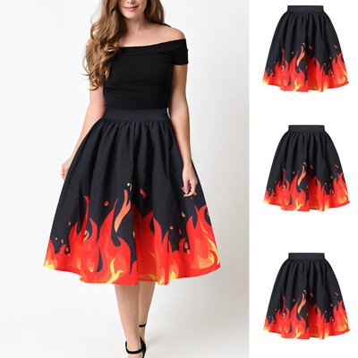 

Roseonmyhand Women Casual Christmas Santa Flare Elastic High Waist Cosplay Ball Gown Skirt
