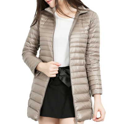 

Toponeto Womens Light weight Packable Down Coat Stand Collar Long Down Jacket