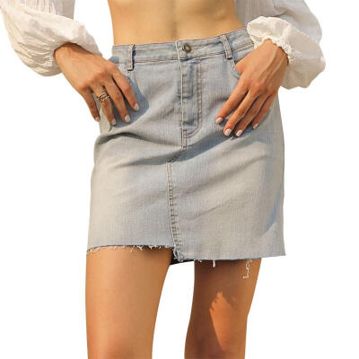 

Denim Skirt Women Splicing High Waist Irregular Button Pockets Solid Skirts