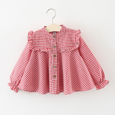 

Newborn Infant Baby Girl Long Sleeve Plaid Ruffle T shirt Tops Clothes Outfits