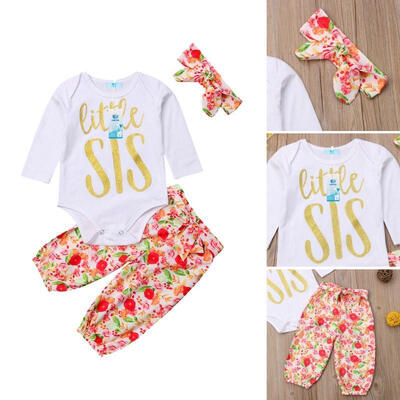 

Newborn Baby Girls Little Sister Romper BodysuitFloral Pants Outfits Clothes