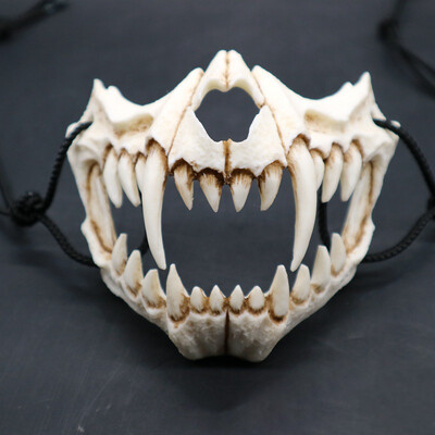 

Half Animal Mask Long Teeth Demon Samurai White Bone Mask Tengu Dragon Yaksa Tiger Resin Mask Cosplay