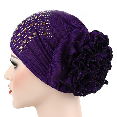 

1Pc Women Stretch Turban Hat Chemo Cap Lace Flower Hijab Cap Headwrap