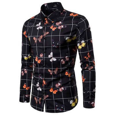 

Toponeto Fashion Mens Casual 3D Printing Slim Long Sleeve Dress Shirt Blouse Tops