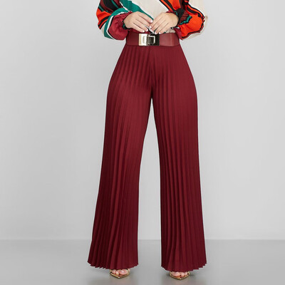 

Fashion Women High Waist Solid Pleated Trousers Casual Wide Leg Loose Sexy Pants