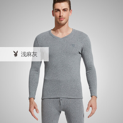 

Playboy PLAYBOY autumn&winter mens thermal underwear set thermal underwear men plus velvet thick V-neck long-sleeved middle-aged warm cotton sweater light gray