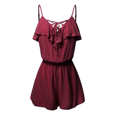 

Starmoon Womens Large Size Casual Sleeveless Overlap Front Frill Detail Jumpsuit