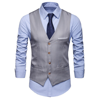 

Men Formal Office Work Button Vest Tops Sleeveless Plus Size Outerwear Waistcoat