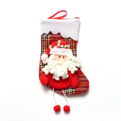 

Christmas Gift Bag New Year 2020 Christmas Stocking Santa Claus Sock Xmas Tree Hanging Ornament Plaid Candy Bag