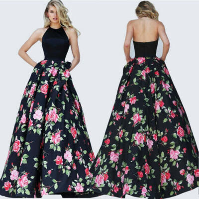 

Hot Women Summer Dress Ladies Backless Sleeveless Long Floral Print Dress