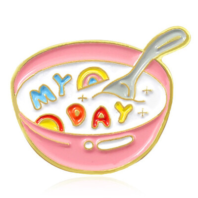

Pink Cute Cartoon Milk Cereal Pink Bowl Brooches Fashion Badges Lapel Pins Gift