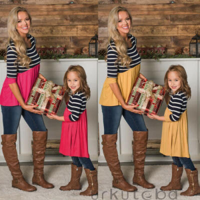 

Mother&Daughter Stripe Dress Matching Women Kid Girls Casual Family Clothes