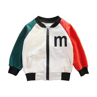 

Baby Boy Outerwear Alphabet Print Casual Fashion Zipper Patchwork Color Sweatshirt Kids Coat Outfits