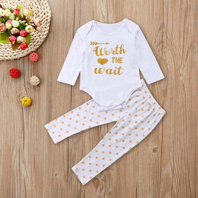 

Newborn Infant Baby Girl Letter Romper Tops Dot Pants Outfits 2Pcs Set Clothes