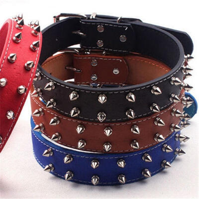 

Medium Large Dog Collar Leather Pitbull Rivet Spiked Studded Pet Collar Mastiff