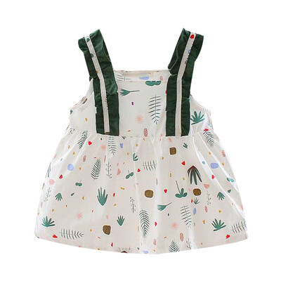 

Kids Summer Girls Cotton Cute Floral Plant Print Dress F Sleeveless Sling Sweet Princess Dress For 6-24 Months