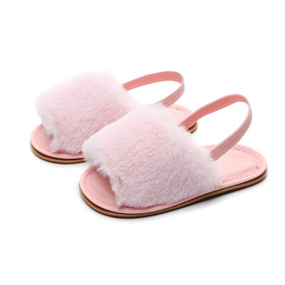 

0-24M Elastic Rubber Multi-color Fashion Infant Baby Shoes Flat Breathable Plush Sandals Toddler Soft Soled Walkers