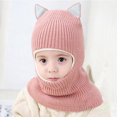 

6 Colors Kids Baby Boy Girl Hooded Scarf Caps Hat Winter Warm Knit Flap Cap Scarf