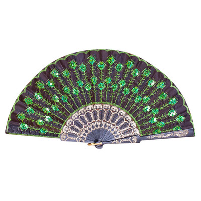 

〖Follure〗Peacock Pattern Folding Hand Held Danc Fan Embroidered Sequin Party Wedding A