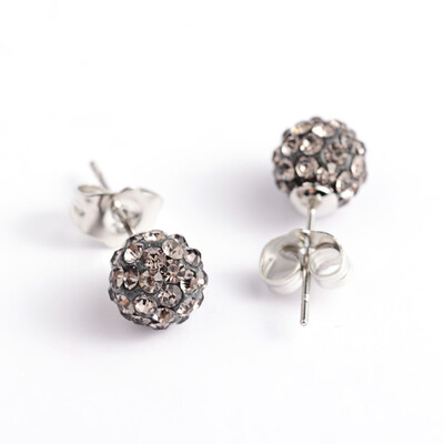 

Polymer Clay Rhinestone Ball Stud Earrings with Steel Pins Gray 8mm Pin 08mm