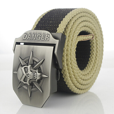 

Skull Alloy Automatic Buckle Mens Belt Personality Mens Belt for Teenager Boy Stripe Canvas Luxury Strap Male Belts 150 160cm