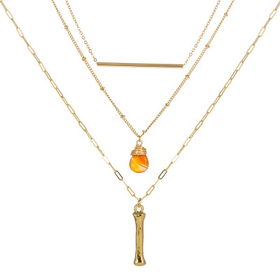 

Small Orange stone Gold Metal Bamboo 2cm 26 Letter Alphabet A-Z Minimalist Initial Pendant Necklace Fashion Twist Chain Jewelry