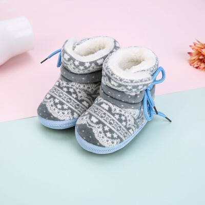 

Baby Winter Boots Newborn Baby Girl Boots Soft Warm Cartoon Print Tube Baby Side Straps Cotton Shoes