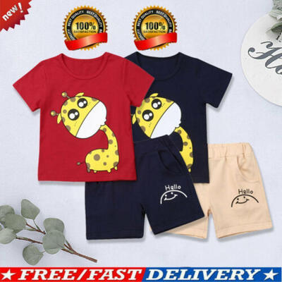 

US Newborn Baby Boy Kids Giraffe Print Tops T-shirt Shorts Outfit Clothes Sets