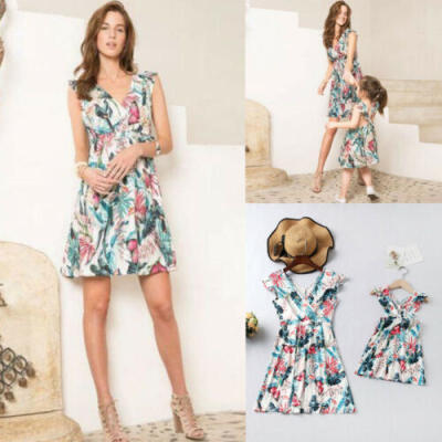 

Fashion Family Dress Mother&Daughter Matching Girls Floral Clothes Dresse