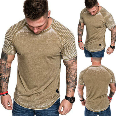 

Fashion Mens Casual Fit Short Sleeve Slim Muscle Bodybuilding T-shirt Tee Tops