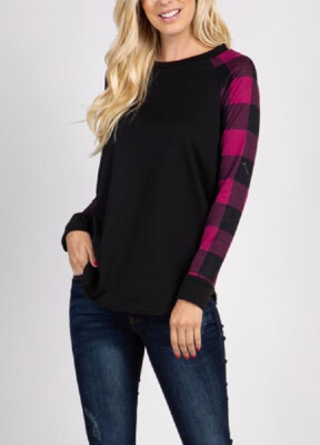 

Maternity Round Neck Plaid Comfy Lactation T-shirt