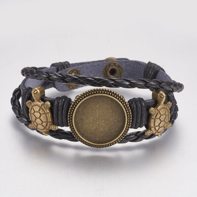

Genuine Cowhide Bracelet Making with Alloy Findings Tortoise Antique Bronze Tray 18mm 8-38"213mm